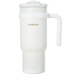 แก้วกาแฟเลสเปรสโซ่พร้อมหลอดสแตนเลสความจุ900มล. วัสดุสแตนเลสที่ทนทานโหมดการดื่มคู่น้ำหนักเบา-ขาว - Product Image 1