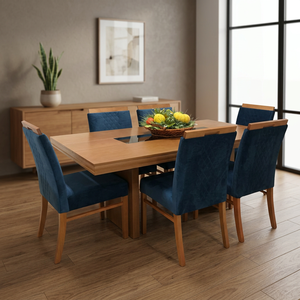 Juego de Comedor Minimalista de Madera Maciza Ecológica con Silla de Terciopelo Azul, Muebles de Lujo para el Hogar - Product Image 2