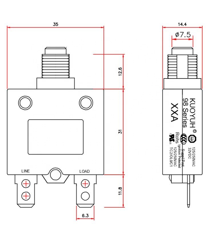 KUOYUH 98 Series 12A Red Push Button Solar Panel Circuit