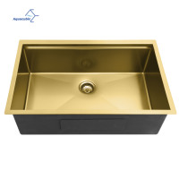 Évier de cuisine artisanal Aquacubic 33 pouces en acier inoxydable SUS304 avec revêtement nano, à poser sous plan, couleur or