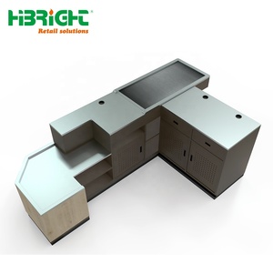 Customized Steel Wood Style Supermarket Cashier <strong>Table</strong> <strong>Checkout</strong> <strong>Counter</strong> - Product Image 3
