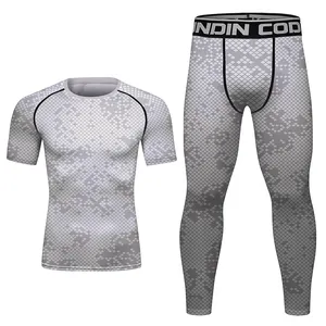 Conjunto de ropa deportiva de talla grande de verano al por mayor, conjuntos deportivos de gimnasio impresos digitalmente para hombres, protección solar, protección contra sarpullidos, ropa de 4 piezas