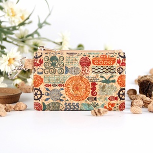 New Design Natural Classic Flowers Cork Paper <b>Small</b> Coin Wallet Biodegradable Durable Vintage Geometric Pattern Clutch Zipper - Product Image 2