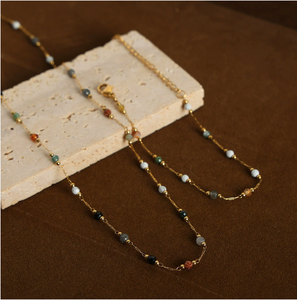 Collar de piedra Natural chapado en oro estilo Xi Qing INS, collar de <span class=keywords><strong>cadena</strong></span> de acero de titanio personalizado para regalos de mujer - Product Image 1