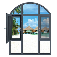 Ventana Corredera de Vidrio con Marco de Aluminio con Recubrimiento en Polvo, Estilo Francés, Arco Semi-Moderno Personalizado, con Diseño de Rejilla