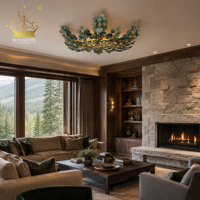 Lustre botanique de luxe en forme de feuille, suspension en fer forgé vert, lampe de plafond en métal inspirée de la nature pour villa, hôtel, restaurant