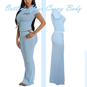 Set di abbigliamento estivo da donna in cotone 2 pezzi Set di abbigliamento Casual Sexy <span class=keywords><strong>Maxi</strong></span> gonna a matita abbinata Set da salotto t-shirt aderente - Product Image 4