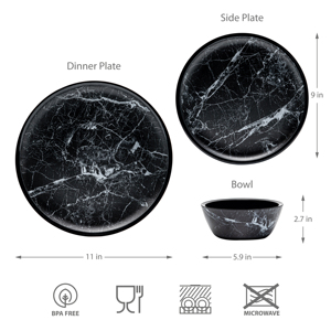 Customized 12-Pcs Marble Black Home <b>Dinnerware</b> Set 100% Melamine for Weddings Handcrafted and Elegant - Product Image 3