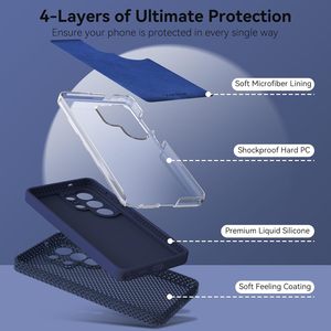 Coque en silicone liquide avec protection intégrale de l'appareil photo, doublure en microfibre douce au toucher pour Samsung Galaxy S26 Ultra, bleu nuit - Product Image 4