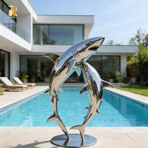 Scultura di Squalo in Acciaio Inossidabile Lucidato Personalizzata RELONG, Design Moderno per Parchi e Giardini all'Aperto - Product Image 1