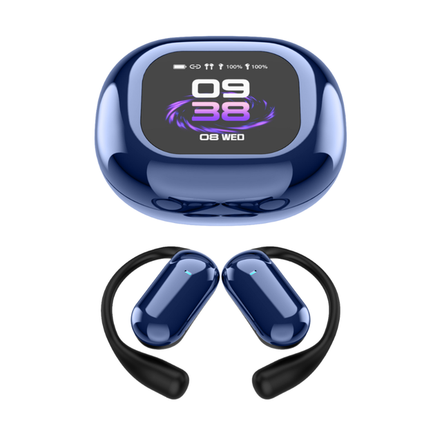 Pro Wireless Earbuds Touch Screen for Bluetooth V5.4 LED Battery Open Ear Hook Noise Cancelling Sport Headphones Blue