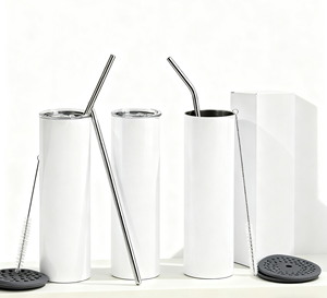 50PCS Sublimation <b>Vacuum</b> Flasks Skinny Tumbler 20oz with Lid and Straw for DIY Party Gifts - Product Image 1