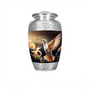 Flying Hummingbird Silver Engraved Cremation <b>Urns</b> for Human Ashes Adult Female <b>Urn</b> <b>Large</b> Glowing Yellow Flower Decorative <b>Urn</b> - Product Image 1
