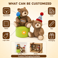 Ours en peluche Happy Birthday avec chapeau de fête, ours en peluche brun moelleux et duveteux pour cadeau d'anniversaire et décoration