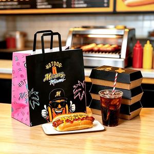 Bolsas de Papel para Hot Dogs con Asas Planas, Impresas Personalizadas, Ecológicas, Biodegradables y Reciclables para Entrega de Comida Rápida - Product Image 3
