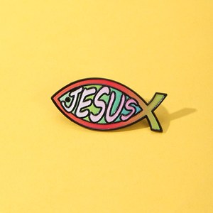 Pins <span class=keywords><strong>de</strong></span> Esmalte Suave con Impresión UV Personalizada al por Mayor, Diseño <span class=keywords><strong>de</strong></span> Pez Jesús (Ichthys), Insignias, Directo <span class=keywords><strong>de</strong></span> Fábrica, OEM ODM, en Stock - Product Image 1