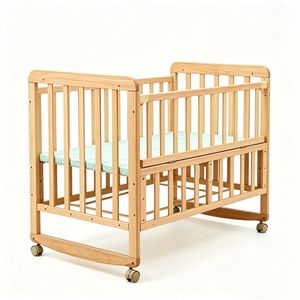 Culla per Neonati in Legno Massello con Ruote, Altezza Regolabile, Lettino Portatile per Neonati, Arredo Sicuro per la Stanza dei Bambini - Product Image 1