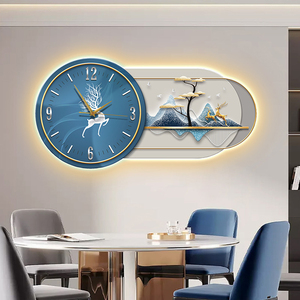 Hiện đại trang trí nội thất đồng hồ sang trọng pha lê sứ bức Tranh phong cảnh LED Tường nghệ thuật đồng hồ treo tường - Product Image 1