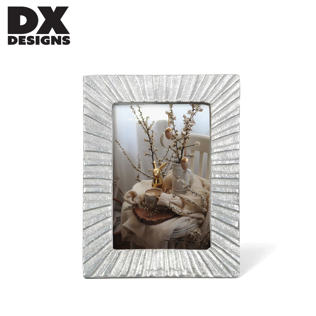 4x6" 5x7" Silver Textured Sunburst Resin Photo Frame, Metallic Finish Desktop Picture Frame, Elegant Home Decor Photo Holder