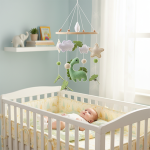Handmade Felt <strong>Dinosaur</strong> Baby Crib Mobile with Leaves &amp; Stars, Cute Brachiosaurus <strong>Nursery</strong> Hanging Mobile, Soft Felt Dino Mobile - Product Image 1