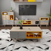 Table basse multifonctionnelle de style moderne, vente en gros directe d'usine, ensemble de meuble TV et table basse en bois massif