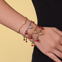 Gelang Buah Enamel Vintage Baja Anti Karat Lapis Emas PVD 18K dengan Zirkon Hati, Anti Kusam, Perhiasan Wanita, Hadiah