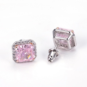 Pendientes de Joyería Fina Messi Jewelry MSE-601 de Plata con Circonita Cúbica Rosa de Alto Carbono de 4 Quilates, Corte Radiante, para Citas o Bodas - Product Image 2