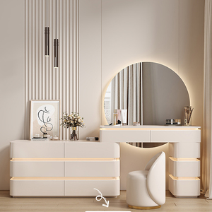 Muebles de Dormitorio, <span class=keywords><strong>Tocador</strong></span> <span class=keywords><strong>con</strong></span> Espejo LED para <span class=keywords><strong>Mujer</strong></span>, <span class=keywords><strong>Tocador</strong></span> Moderno y Minimalista de Lujo - Product Image 1