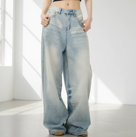 Jean en denim rétro ample et droit à taille basse pour femme, style urbain tendance, vintage, pour couple, été
