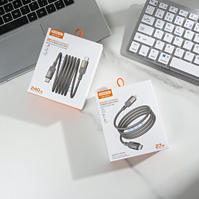Magnetic Self-winding Charging Nylon Cable 240W 27W Fast Charging USB C Type c Cable Data Transmission for iPhone Charger