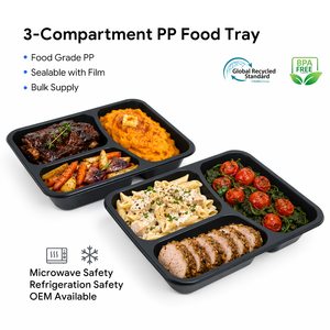 Food Grade BPA Free 3 Compartment PP Food Tray Heat Sealable Film Ready Meal <b>Container</b> Custom Logo - Product Image 1