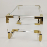 Table d'appoint moderne en verre avec plateau transparent, cadre en acrylique, miroir doré en acier inoxydable, table basse pour baie vitrée, table de chevet