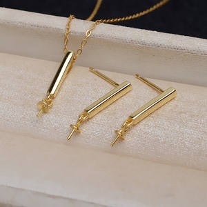 Ensemble de bijoux de mode pour femmes, collier et boucles d'oreilles pendantes en argent S925 fait main, avec support vide pour perle - Product Image 4