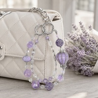 Lujoso Colgante Morado con Corona y Cuentas para Bolso, Llavero de Cristal Plateado, Colgante para Teléfono, Joyería Hecha a Mano al por Mayor