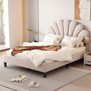 Soft Style Flower Pattern Velvet Upholstered <b>Platform</b> <b>Bed</b> <b>with</b> <b>Storage</b> Headboard Bedroom Furniture for Living Room - Product Image 2