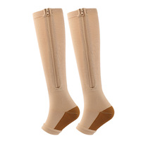 Chaussettes de compression à bout ouvert à fermeture éclair populaires 15-20 Mmgh avec chaussettes de sport de couleur unie antidérapantes au genou