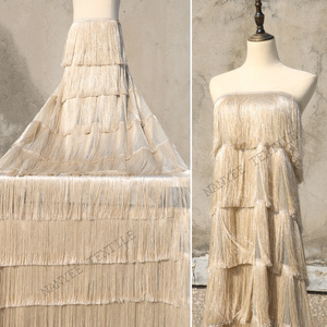 Nanyee Dệt Màu Be Rượu Sâm Banh Màu Thêu Tay 9 Lớp 20Cm Dài Tua Rìa Vải Tuyn Vải Lưới Cho Dancewear Ăn Mặc - Product Image 3