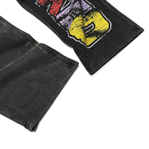 Pantalon de survêtement vintage noir à jambe large pour homme, imprimé lettres colorées rétro, taille élastique avec cordon de serrage, style streetwear décontracté - Product Image 6