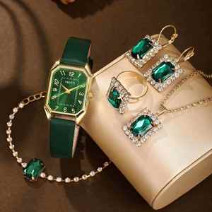 นาฬิกาควอตซ์ทรงสี่เหลี่ยมแนวธุรกิจของผู้หญิงหนังชุดเครื่องประดับพลอยเทียมสไตล์เกาหลี - Product Image 1