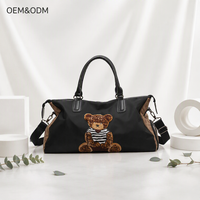 Sac de voyage en toile pour femme avec logo personnalisé, broderie sequin ours en peluche et chat, sac de week-end, vente en gros, monogramme, fabricant OEM