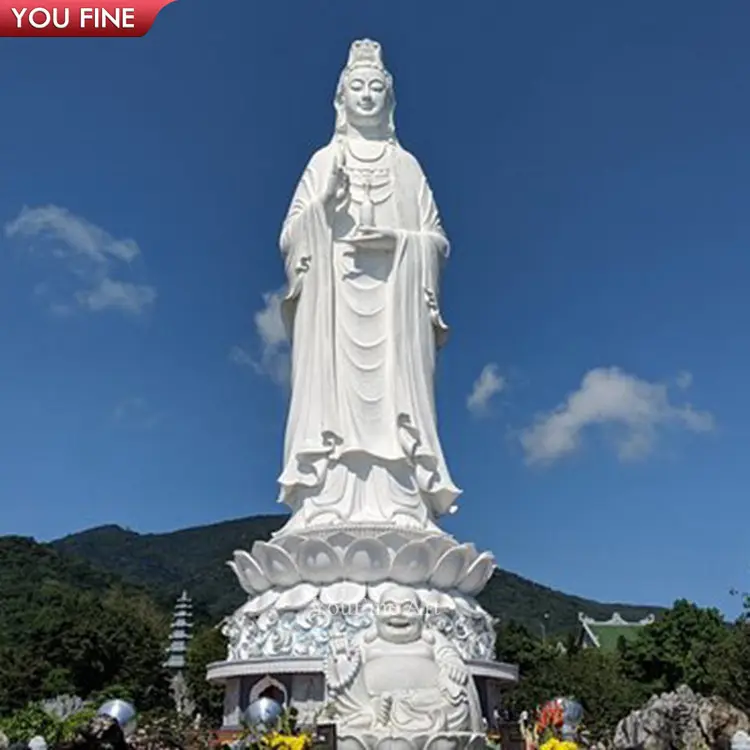 Оптовая продажа на открытом воздухе большая белая мраморная статуя Гуань Инь скульптура