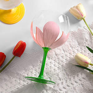 Verre à vin en forme de nuage de tulipes peint à la main, décoration rétro pour la maison, verre à eau de haute valeur avec long pied, design luxueux - Product Image 1