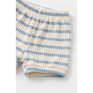 Haut à manches courtes en tricot rayé pour bébé garçon, avec patch ours et ensemble short assorti, tenue décontractée - Product Image 6
