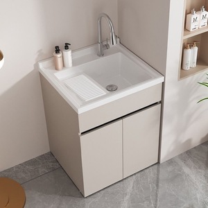 Modular Aluminum <b>Laundry</b> <b>Cabinet</b> Set With Integrated Washing Machine & Basin for Balcony 120*63 Aluminum Frame and Light - Product Image 5