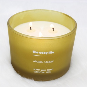 Fournitures de bougies en cire de soja en gros, en stock et au détail, avec couvercle en bois de luxe, 3 mèches, pot en verre givré parfumé - Product Image 5