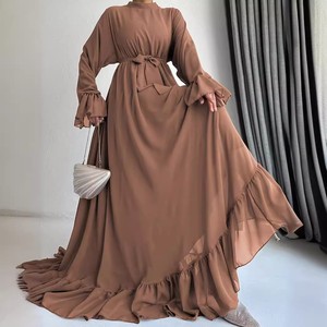 Elegant Muslim Solid Color Lightweight Polyester Commuter Hoodie & Floor Length Abaya <b>Dress</b> Fluffy Sleeves <b>for</b> Workplace - Product Image 6
