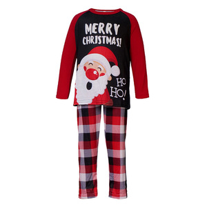 Ensemble de pyjamas assortis à manches longues et à col rond pour la famille Noël Père Noël Renne Imprimé à carreaux pour les saisons d'automne et de printemps - Product Image 5