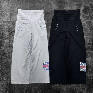 Produttore personalizzato pantaloni da Jogging larghi a vita a doppio strato oversize in cotone spugna francese con stampa pantaloni larghi da uomo - Product Image 1