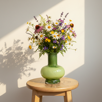 Vase en verre soufflé artisanal, forme bombée, bord évasé, mosaïque confettis, effets ombrés, centre de table de mariage, décoration intérieure