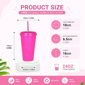 Custom logo Drinking Cold Cups for DIY 24oz 710ml Reusable Matte PP <b>Plastic</b> Tumblers with Lids and Straws - Product Image 3